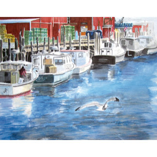 Maine Fishing Boats and Seagull