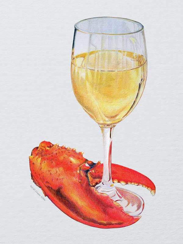 Lobster claw and wine illustration