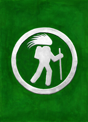 Hand painted artwork of a hiking porcupine based on trail markers in the Maine woods.