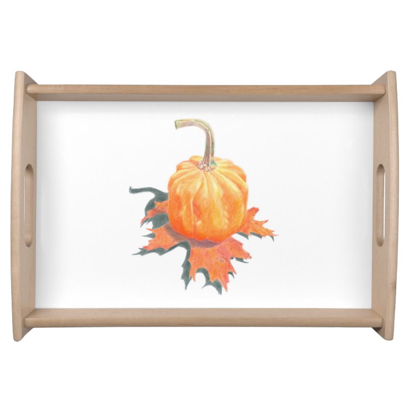 Serving Tray printed with illustration of a mini pumpkin on an oak leaf.