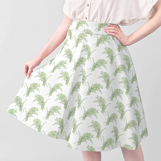 Skirt with a pattern showing an illustrated thyme plant